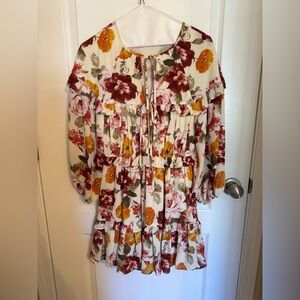 Floral Ruffle Dress with Tie Neck